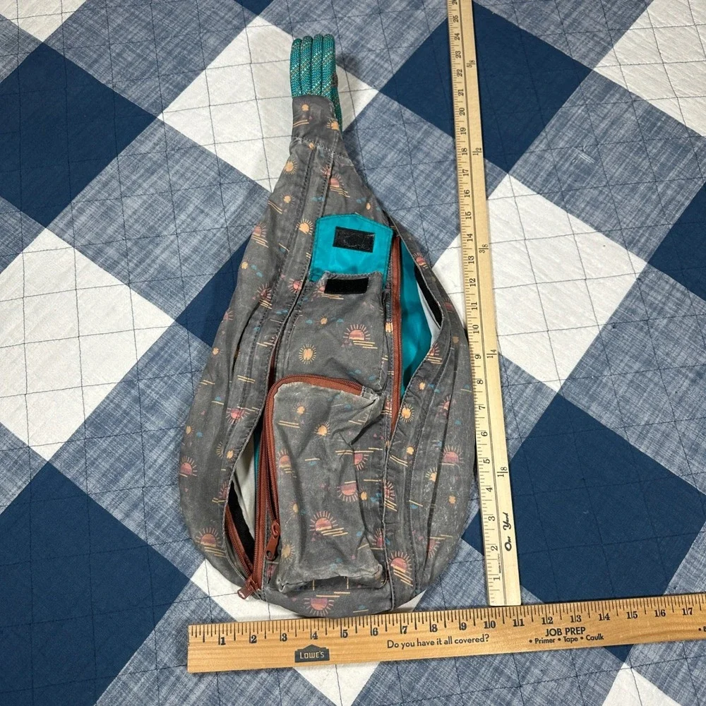 KAVU Rope Bag Sling Backpack Sun Mirage Print Grey Canvas Crossbody Bag